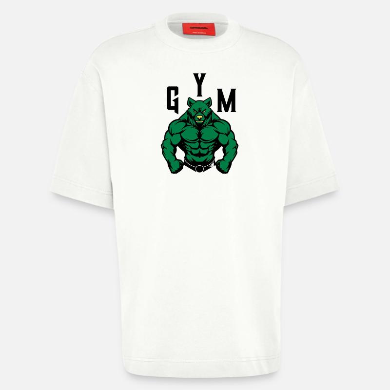 Bear Comic Gym Beast - Heavyweight T-Shirt - made by SPREAD  - OFF WHITE
