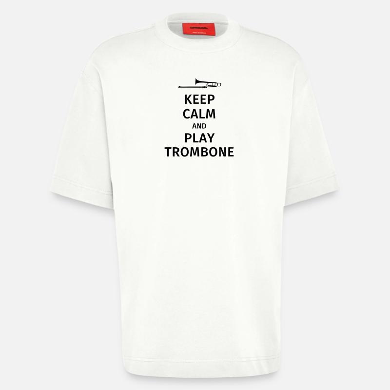 keep calm and play trombone - T-shirt bio épais oversize fabriqué en UE - OFF WHITE