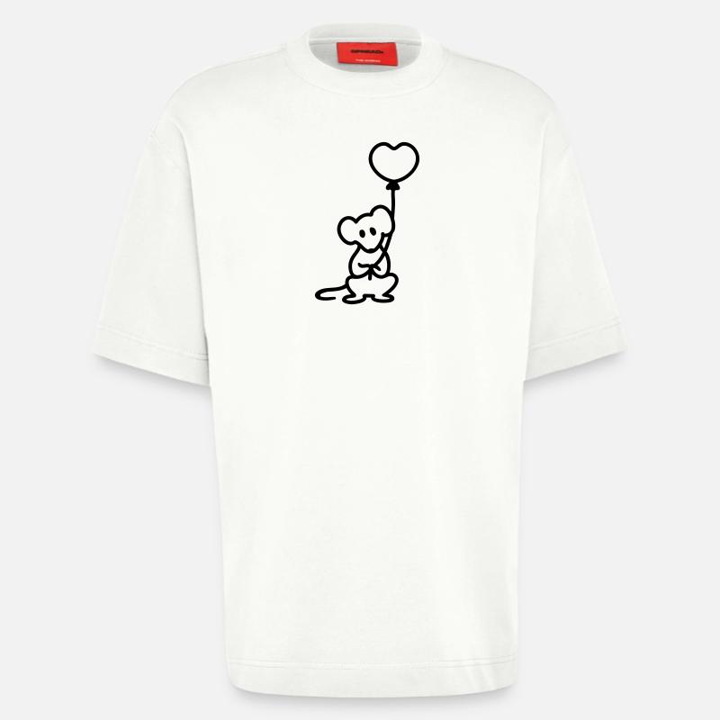Mouse + balloon - Line - Heavyweight T-Shirt - made by SPREAD  - OFF WHITE