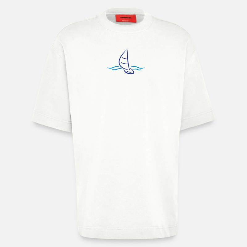 Sailing Boad And Waves Logo - T-shirt bio épais oversize fabriqué en UE - OFF WHITE