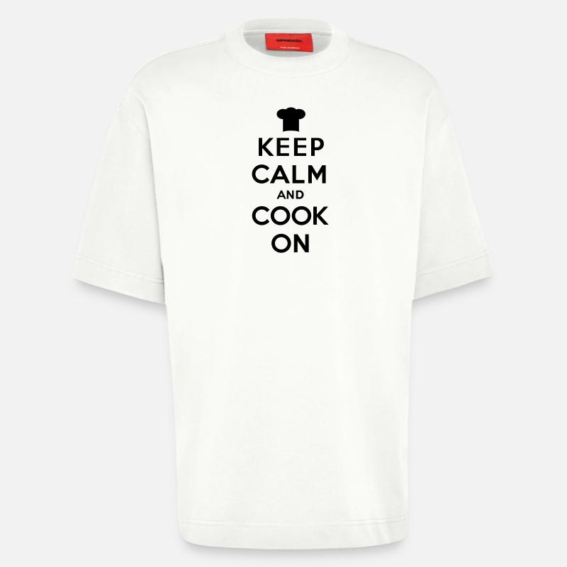Keep calm and cook on - T-shirt bio épais oversize fabriqué en UE - OFF WHITE