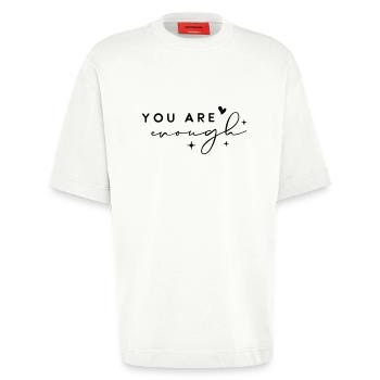 you are enough. Du bist genug. Selbstliebe Spruch. - Heavyweight T-Shirt - made by SPREAD  - OFF WHITE - Vorne - Fiona (171cm)