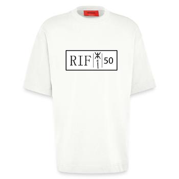 Plaque d'immatriculation Nador Original Rif Maroc - T-shirt bio épais oversize fabriqué en UE - OFF WHITE - Devant - Fiona (171cm)