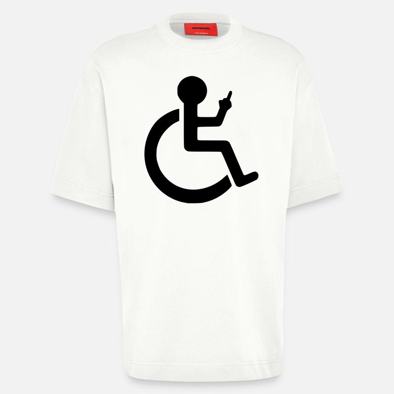 Rollstuhlfahrer mit Mittelfinger # - Heavyweight T-Shirt - made by SPREAD  - OFF WHITE