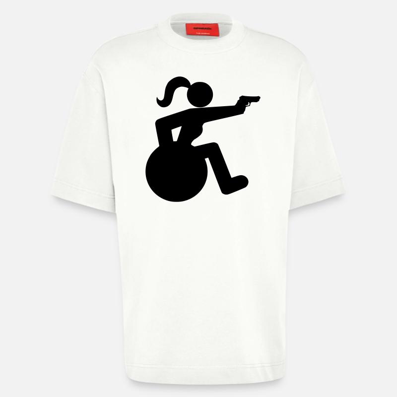 Schießendes Rollstuhlmädchen. Rollstuhlsportlerin * - Heavyweight T-Shirt - made by SPREAD - OFF WHITE