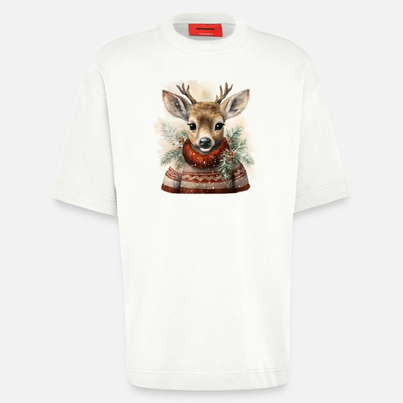 Cerf en pull d’hiver - T-shirt bio épais oversize fabriqué en UE - OFF WHITE