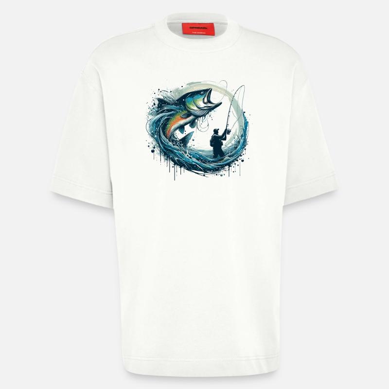 Cadeau dynamique de pêche - T-shirt bio épais oversize fabriqué en UE - OFF WHITE