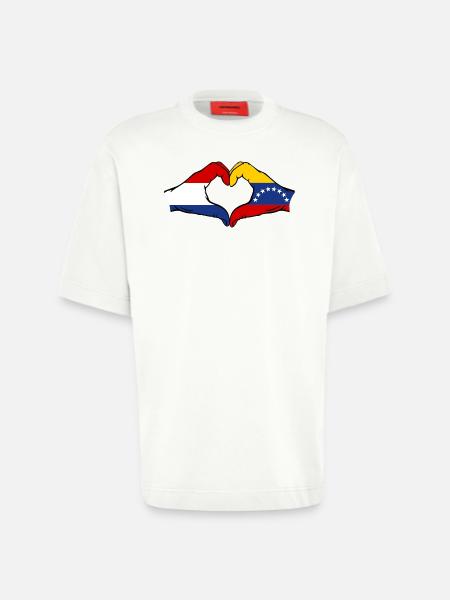 Holland Venezuela Flag Hands Heart Shape - Heavyweight T-Shirt - made by SPREAD  - OFF WHITE