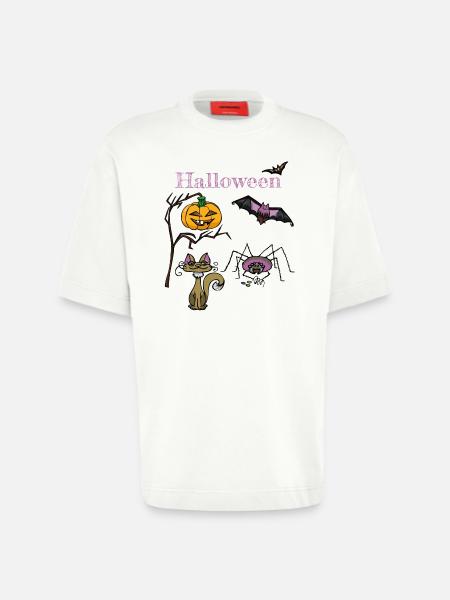 Halloween Pumpkin and Bat Design - Heavyweight T-Shirt - made by SPREAD  - OFF WHITE