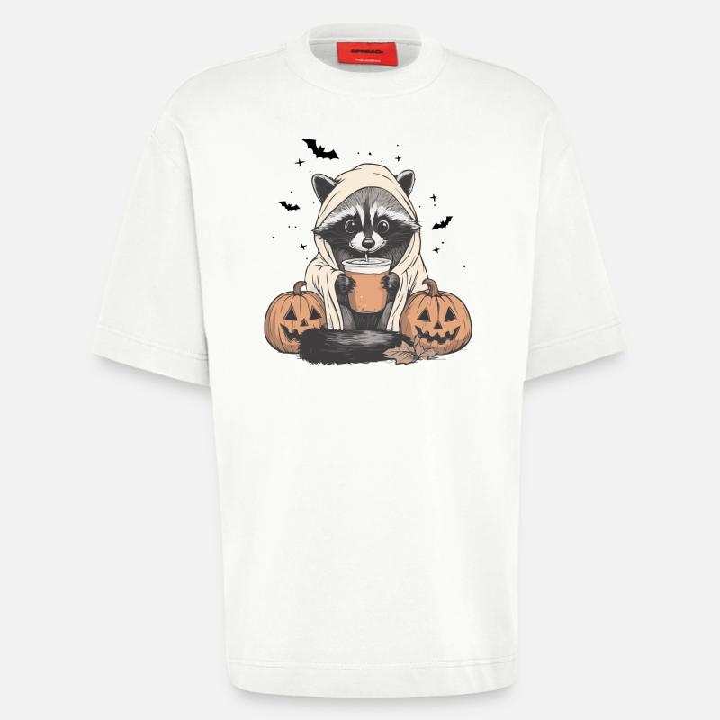 Halloween Pullover, Waschbär Halloween, Geschenk - Heavyweight T-Shirt - made by SPREAD  - OFF WHITE
