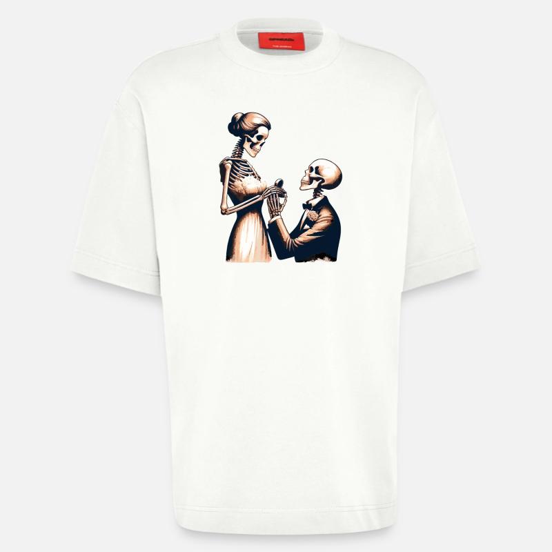 Conception de parodie de squelette de mariage - T-shirt bio épais oversize fabriqué en UE - OFF WHITE