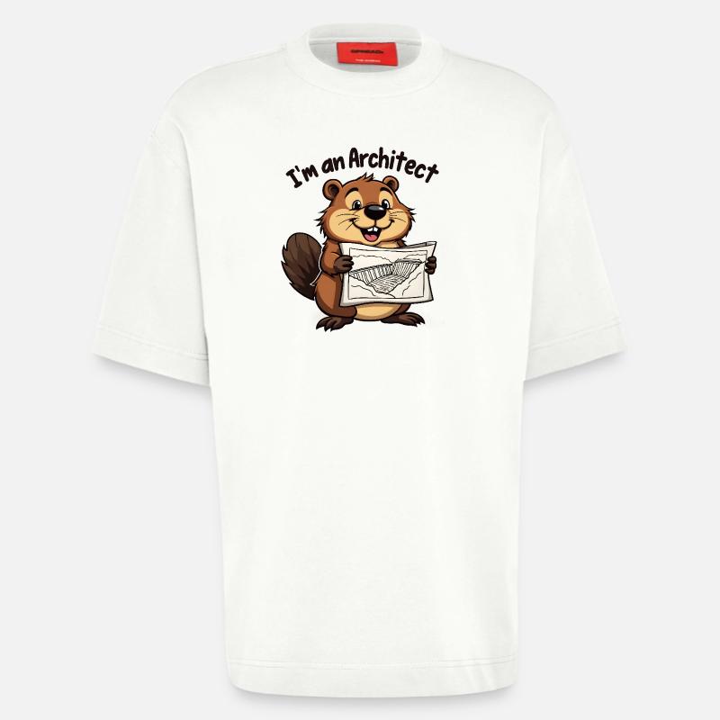 Biber Architecte – Constructeur de barrages - T-shirt bio épais oversize fabriqué en UE - OFF WHITE