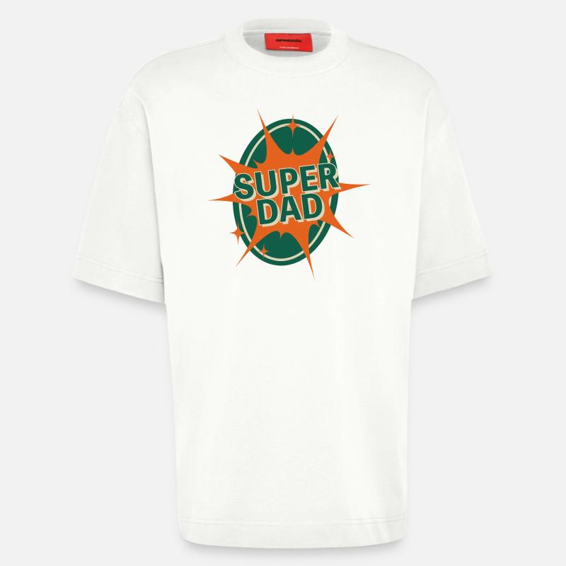 Conception de style bande dessinée Super Dad - T-shirt bio épais oversize fabriqué en UE - OFF WHITE
