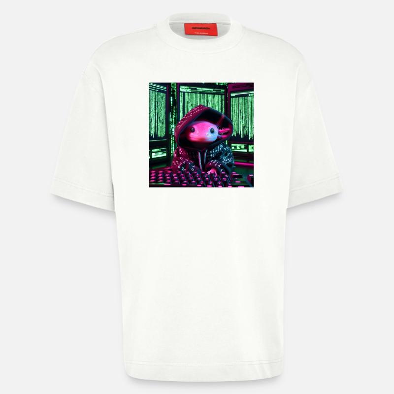 Cyber-Axolotl im digitalen Code-Look - Heavyweight T-Shirt - made by SPREAD  - OFF WHITE