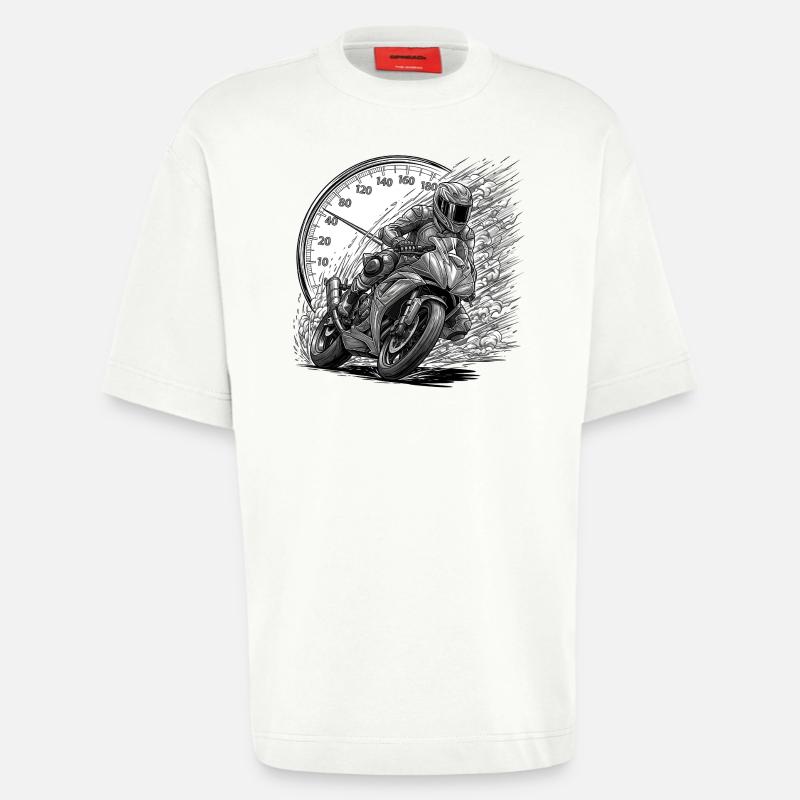 Biker, der von Geschwindigkeit angetrieben wird - Heavyweight T-Shirt - made by SPREAD  - OFF WHITE