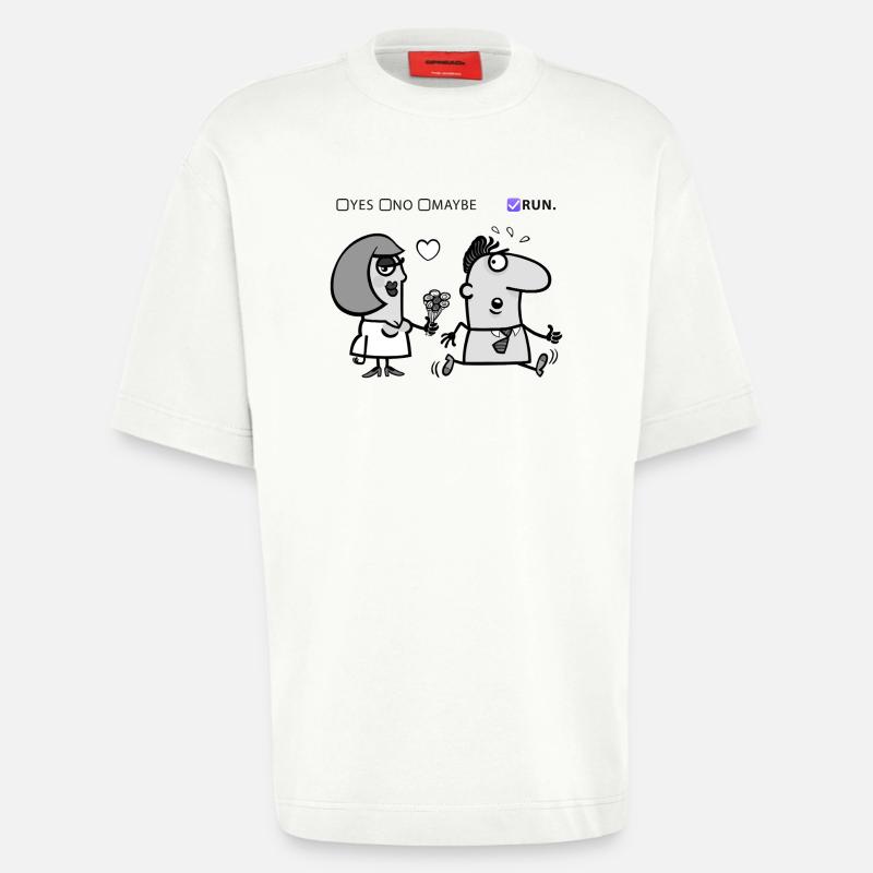 Liebe oder Flucht – Skurriles Humor-Design - Heavyweight T-Shirt - made by SPREAD  - OFF WHITE