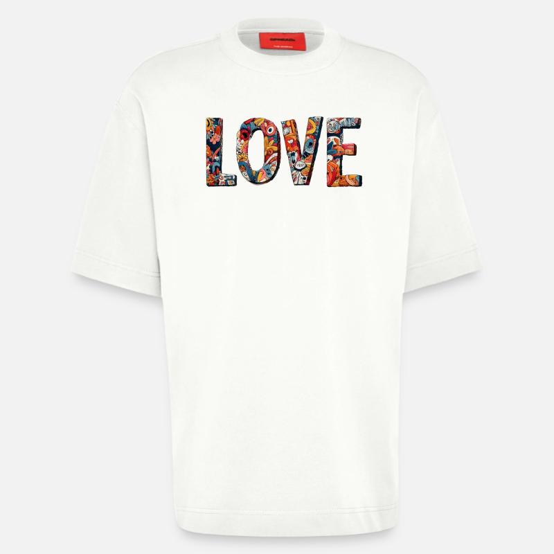 Conception créative de graffitis LOVE - T-shirt bio épais oversize fabriqué en UE - OFF WHITE