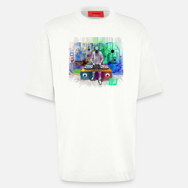 Dynamischer DJ mit bunten Techno-Designs - Heavyweight T-Shirt - made by SPREAD  - OFF WHITE