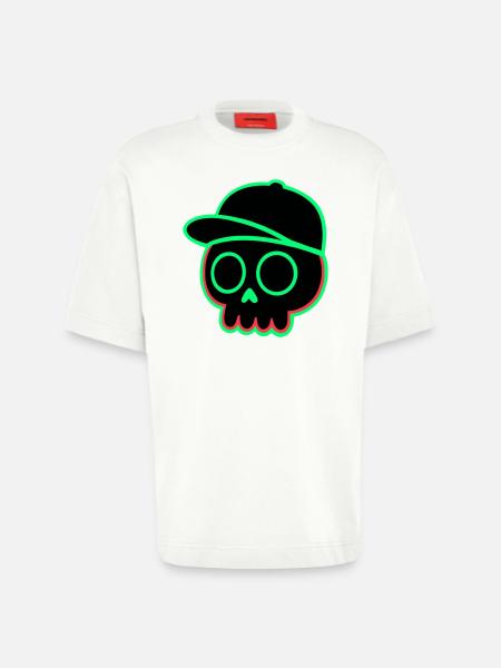 Neon Skull Cap - Heavyweight T-Shirt - made by SPREAD - OFF WHITE