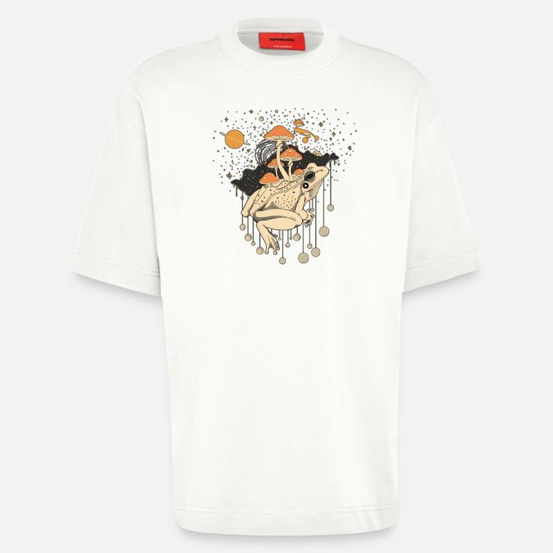 Cosmic Frog & Toadstools in the Universe - Heavyweight T-Shirt - made by SPREAD  - OFF WHITE