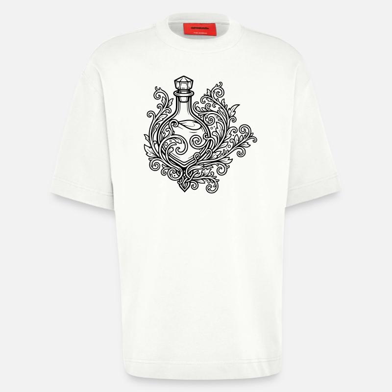 Fiole d'elixir et fleurs - T-shirt bio épais oversize fabriqué en UE - OFF WHITE