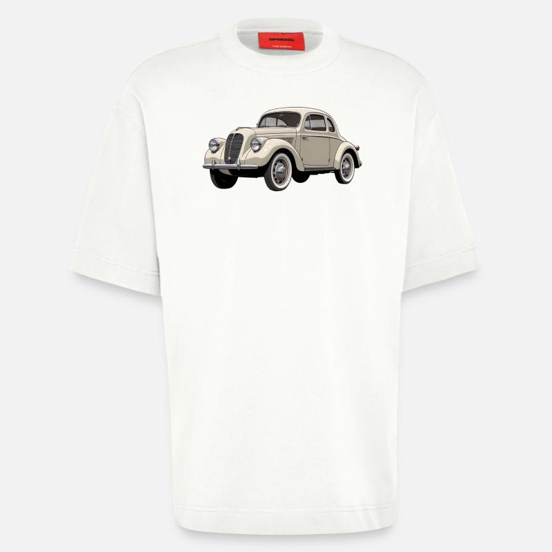 Beige Oldtimer Coupé Artwork - Heavyweight T-Shirt - made by SPREAD  - OFF WHITE