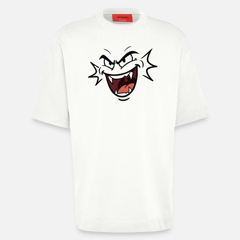 Funny vampire face laughing pattern comic - Heavyweight T-Shirt - made by SPREAD  - OFF WHITE
