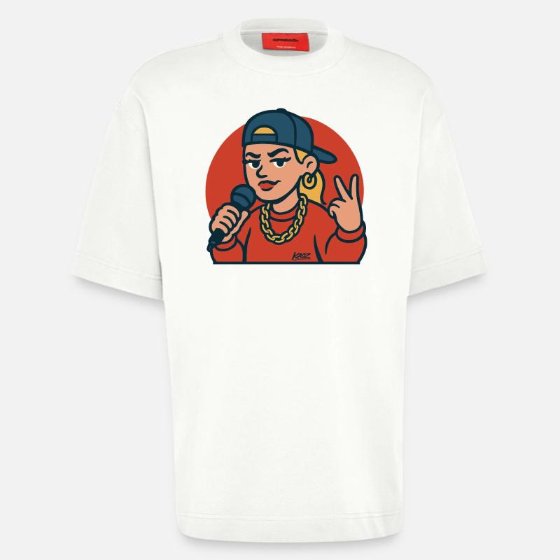 Diva du rap avec micro - T-shirt bio épais oversize fabriqué en UE - OFF WHITE