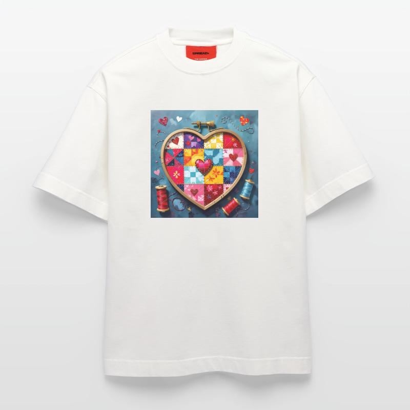 Art patchwork en cœur T-shirt bio épais oversize fabriqué en UE