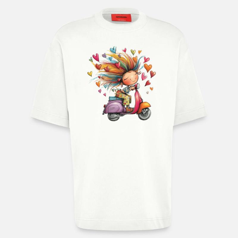 Rollerliebe - Mädchen auf Roller – bunter Sommer - Heavyweight T-Shirt - made by SPREAD - OFF WHITE