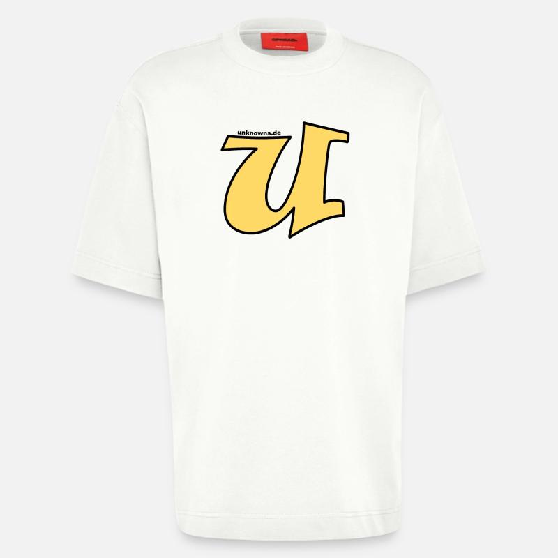 unknowns.de logo yellow mit url - Heavyweight T-Shirt - made by SPREAD  - OFF WHITE