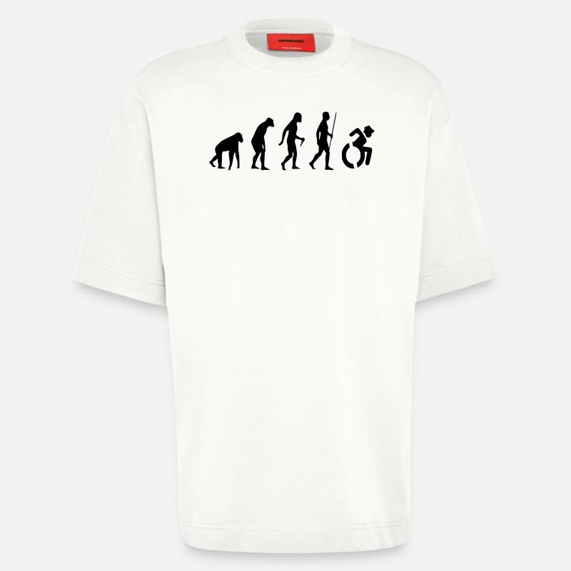 Evolution Rollstuhl. Die Rollstuhl-Evolution * - Heavyweight T-Shirt - made by SPREAD  - OFF WHITE