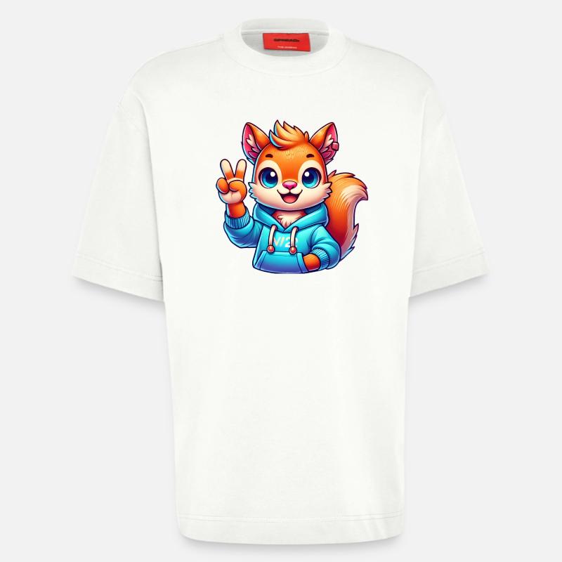 Friedliches Cartoon-Eichhörnchen im Kapuzenpullover - Heavyweight T-Shirt - made by SPREAD  - OFF WHITE