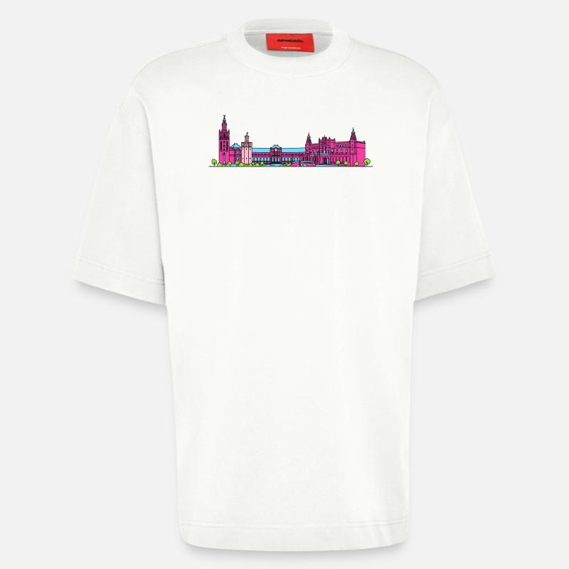 Sevillaer Stadtskyline Plaza de España Linienkunst - Heavyweight T-Shirt - made by SPREAD  - OFF WHITE