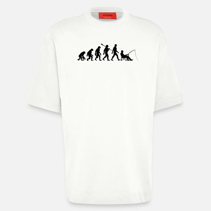 Evolution - Pêche, Cadeau de pêcheur - T-shirt bio épais oversize fabriqué en UE - OFF WHITE