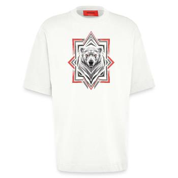 Geometrischer Eisbär Kopf Kunstwerk - Heavyweight T-Shirt - made by SPREAD  - OFF WHITE - Vorne - Fiona (171cm)