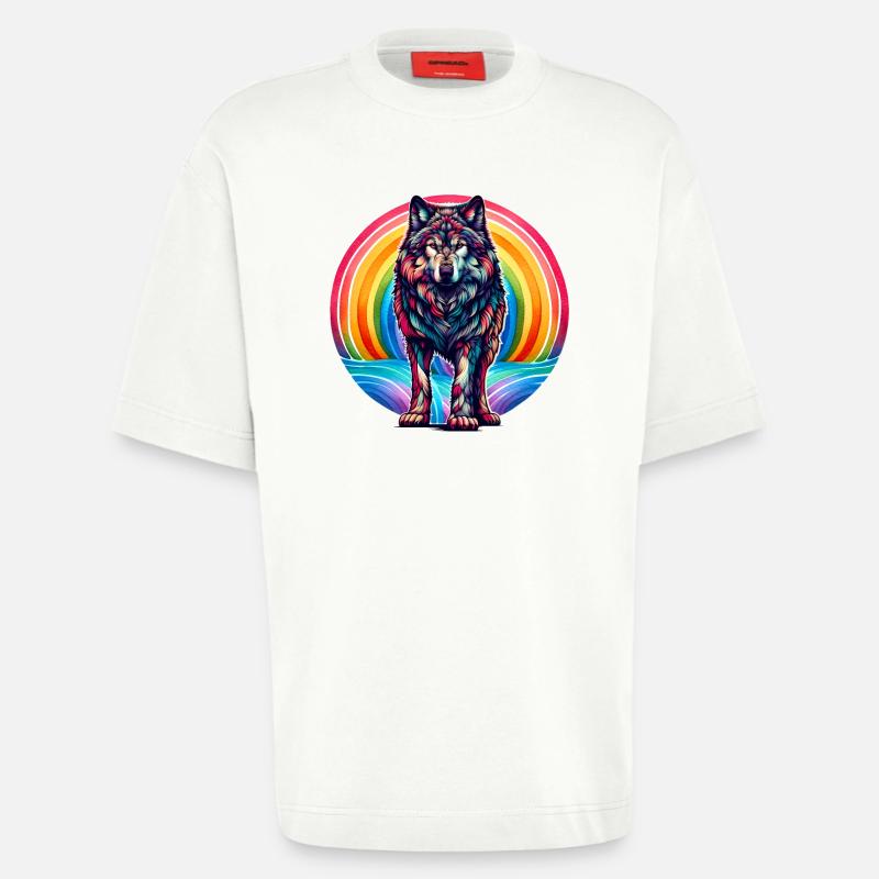 Regenbogen Wolf Wölfe - Heavyweight T-Shirt - made by SPREAD - OFF WHITE