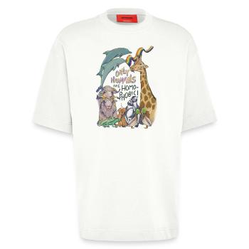 "Only Humans are homophobic" Pride Animals - Heavyweight T-Shirt - made by SPREAD  - OFF WHITE - Front - Fiona (171cm)
