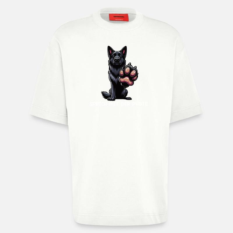 Sprich mit der Pfote Schwarzer Schäferhund  - Heavyweight T-Shirt - made by SPREAD  - OFF WHITE