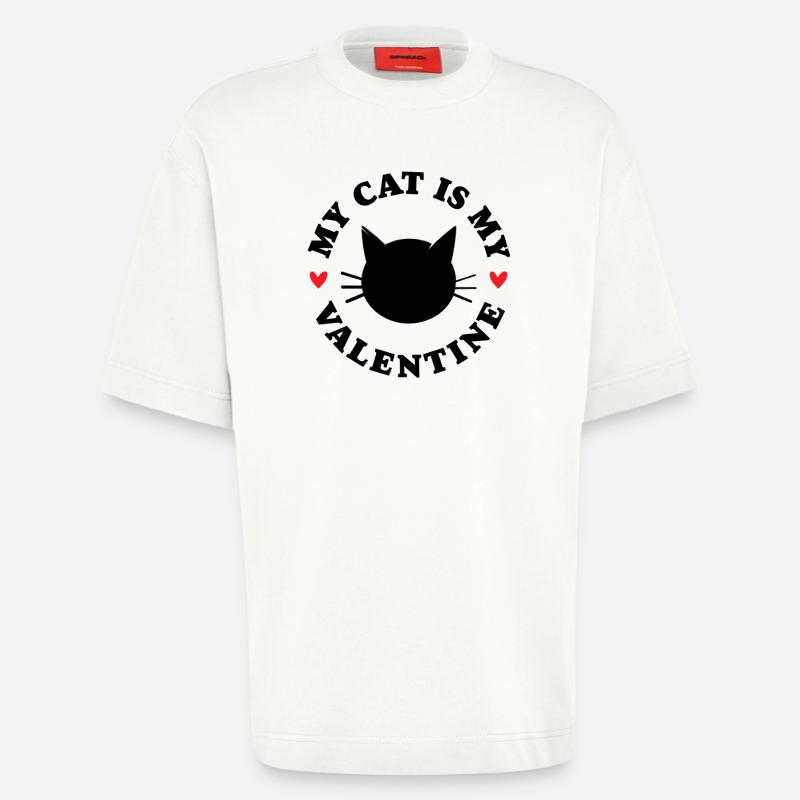 Mon chat est mon Valentin - T-shirt bio épais oversize fabriqué en UE - OFF WHITE