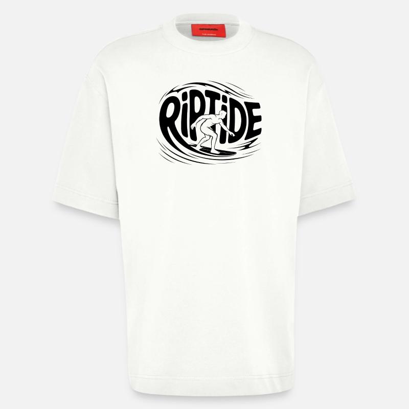 Riptide - Logo de surfeur cool - T-shirt bio épais oversize fabriqué en UE - OFF WHITE