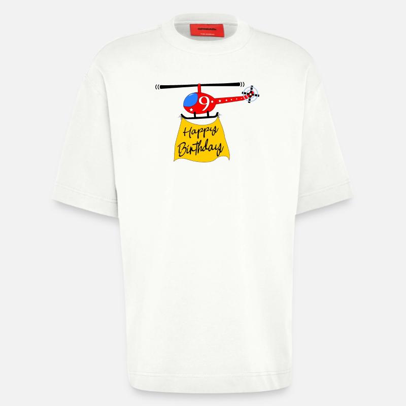Hélicoptère Joyeux anniversaire 9 - T-shirt bio épais oversize fabriqué en UE - OFF WHITE