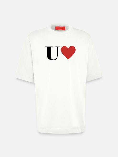 Letter u red heart - Heavyweight T-Shirt - made by SPREAD  - OFF WHITE