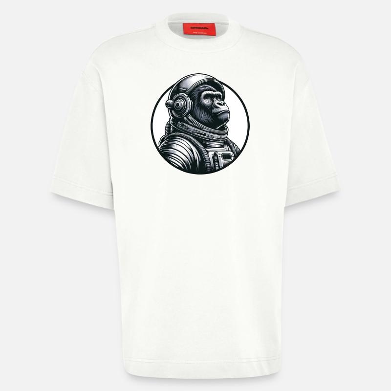 Astronaute chimpanzé dans l’espace - T-shirt bio épais oversize fabriqué en UE - OFF WHITE