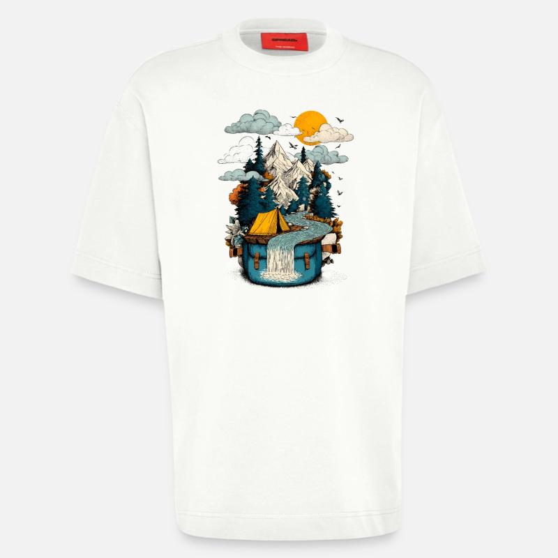 Bergsee Pfad - Camping Backpacker Motiv - Heavyweight T-Shirt - made by SPREAD  - OFF WHITE