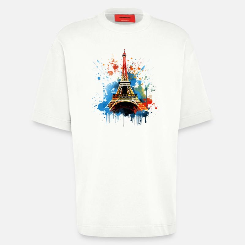 Paris Eiffeltårnets Skyline Frankrig Splash Farverig - Heavyweight oversized organic T-shirt made in EU - OFF WHITE