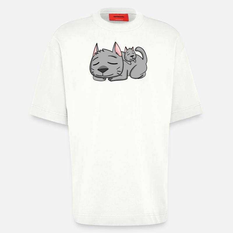 Chat avec bébé chat - T-shirt bio épais oversize fabriqué en UE - OFF WHITE