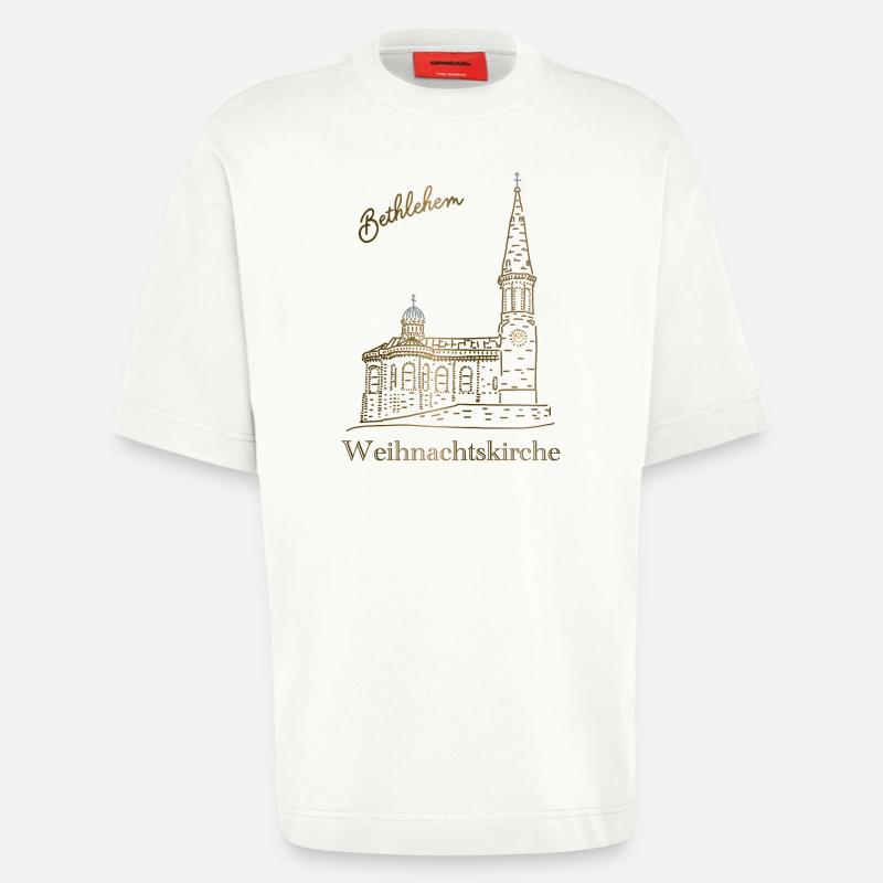 Weihnachtskirche Bethlehem, handgezeichnet - Heavyweight T-Shirt - made by SPREAD  - OFF WHITE