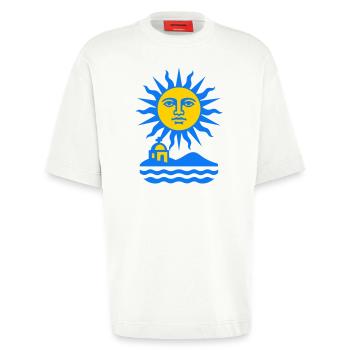 Greece Sun Art - Heavyweight T-Shirt - made by SPREAD  - OFF WHITE - Front - Fiona (171cm)