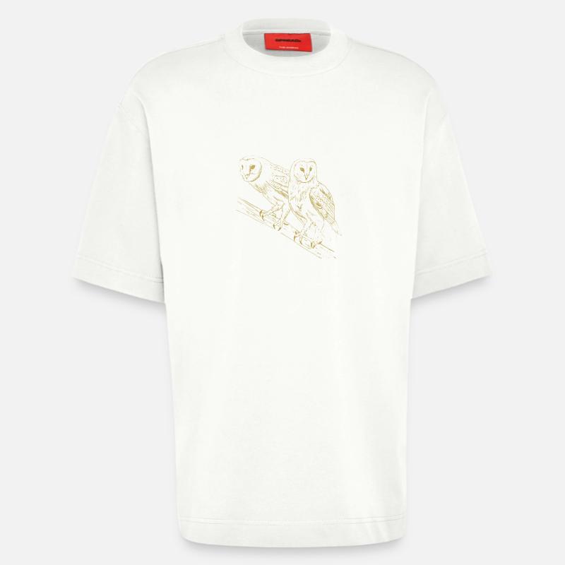 Illustrierte Designs mit Eulen - Heavyweight T-Shirt - made by SPREAD  - OFF WHITE